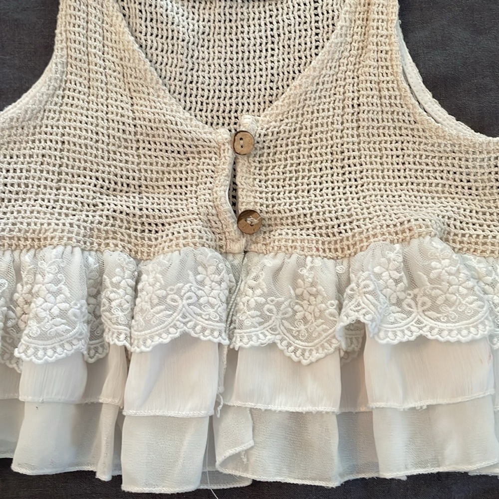 Miss Rose Sister Violet Vest top whimsical cropped 3 4 5 girl cream fairy girl - Picture 3 of 5